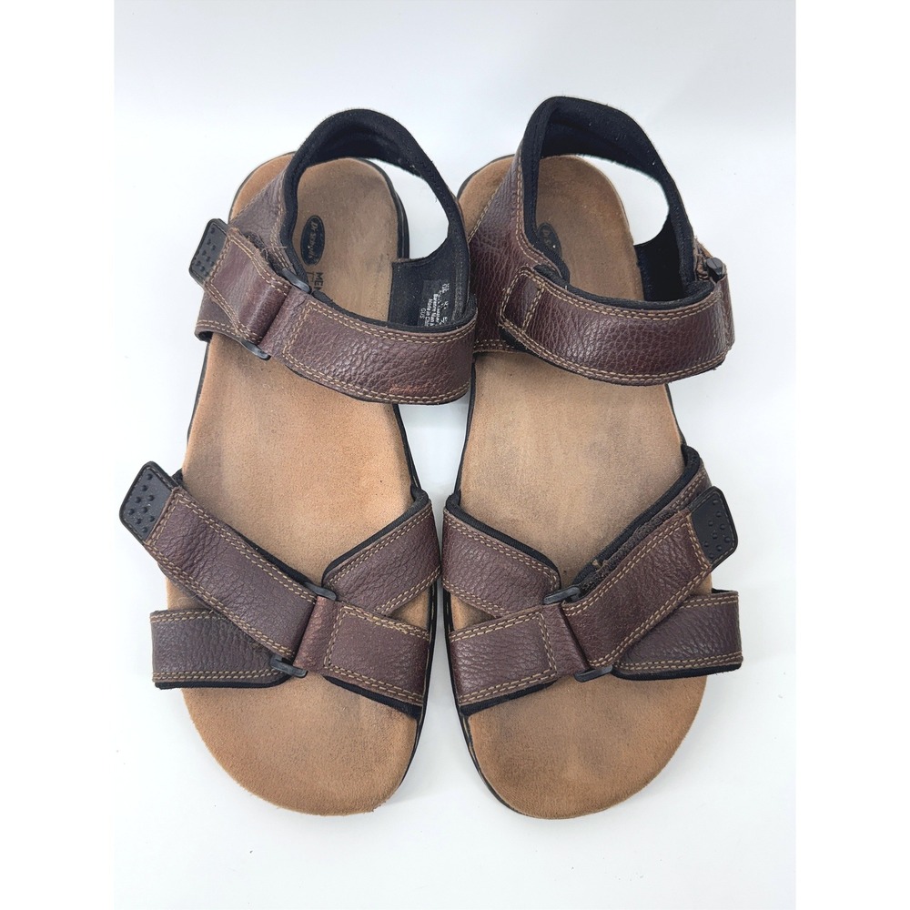 Dr Scholls Leather Sandals Mens 12 Brown Comfort Walking Strappy Shoes